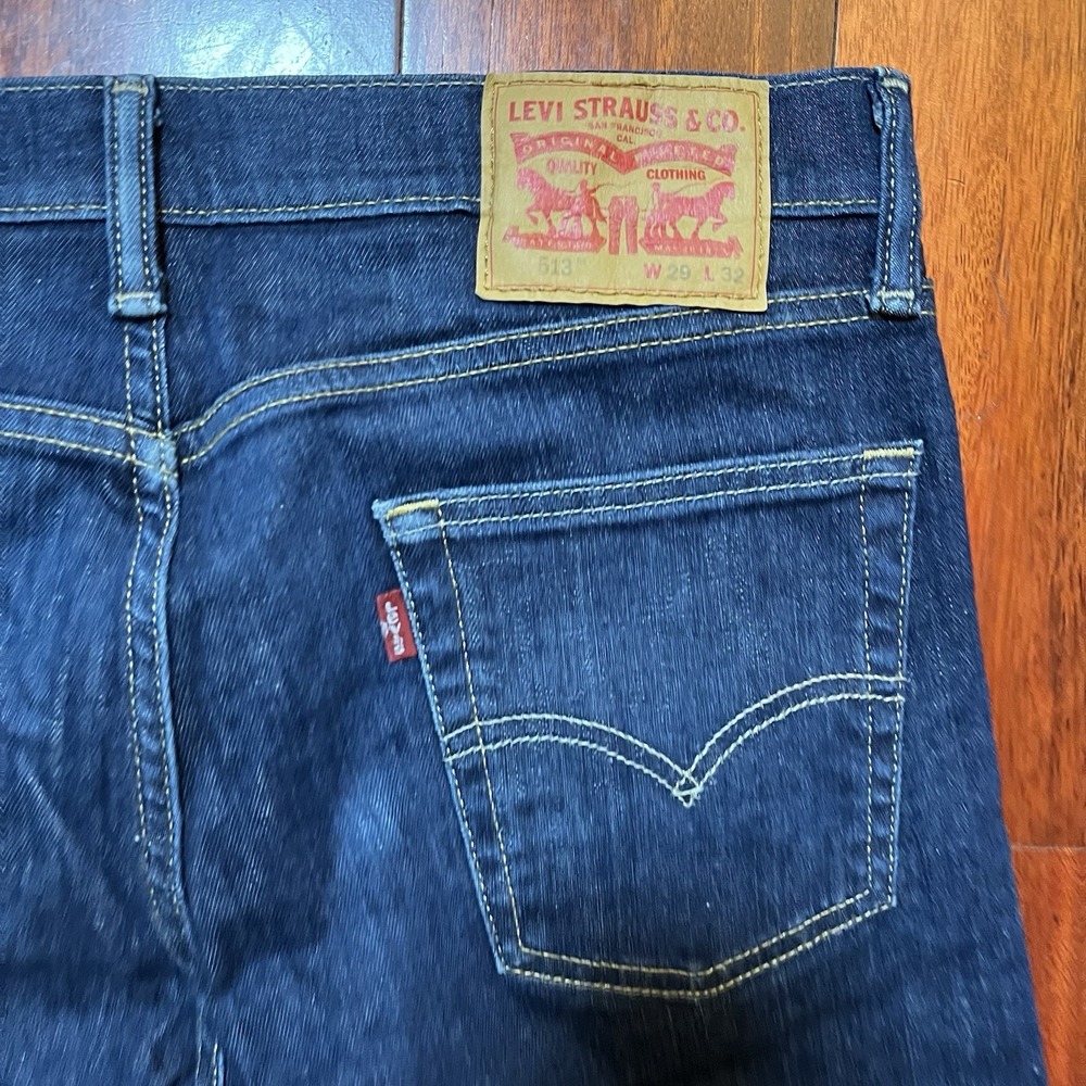 Levis Jeans Mens 29x32 (32x31) Blue Dark Wash 513 Slim Straight Work Casual - Picture 4 of 10